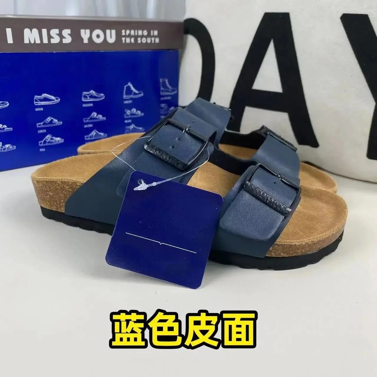 蓝色皮面 凉鞋