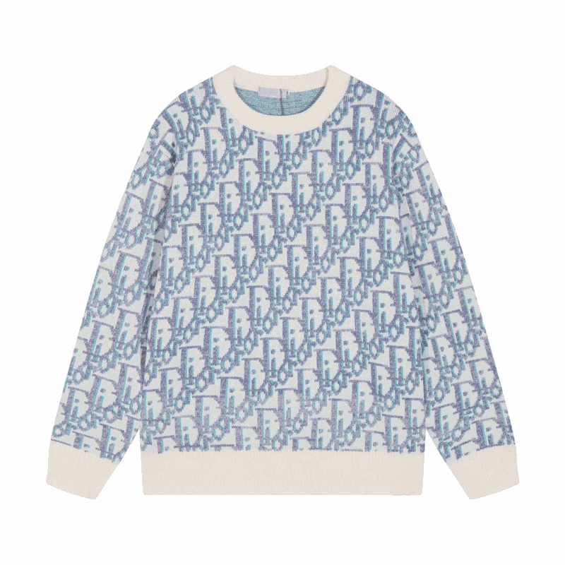 Dior Oblique Pattern Knit Sweater Blue White