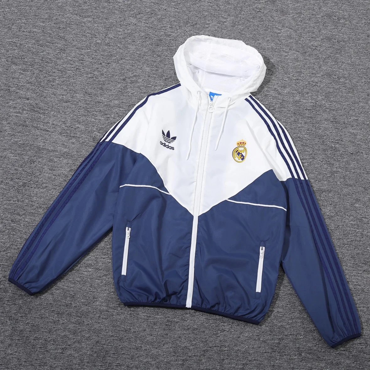 Adidas Real Madrid Hooded Jacket White Blue