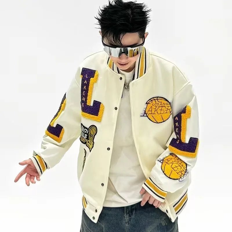 Lakers Embroidered Varsity Jacket Men's Basketball Team Jacket