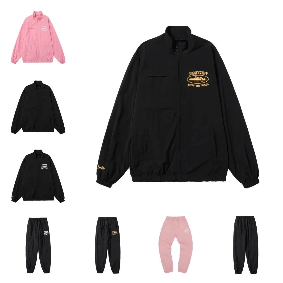 GIXOXTPT Track Jacket and Pants Set - Black and Pink Sportswear