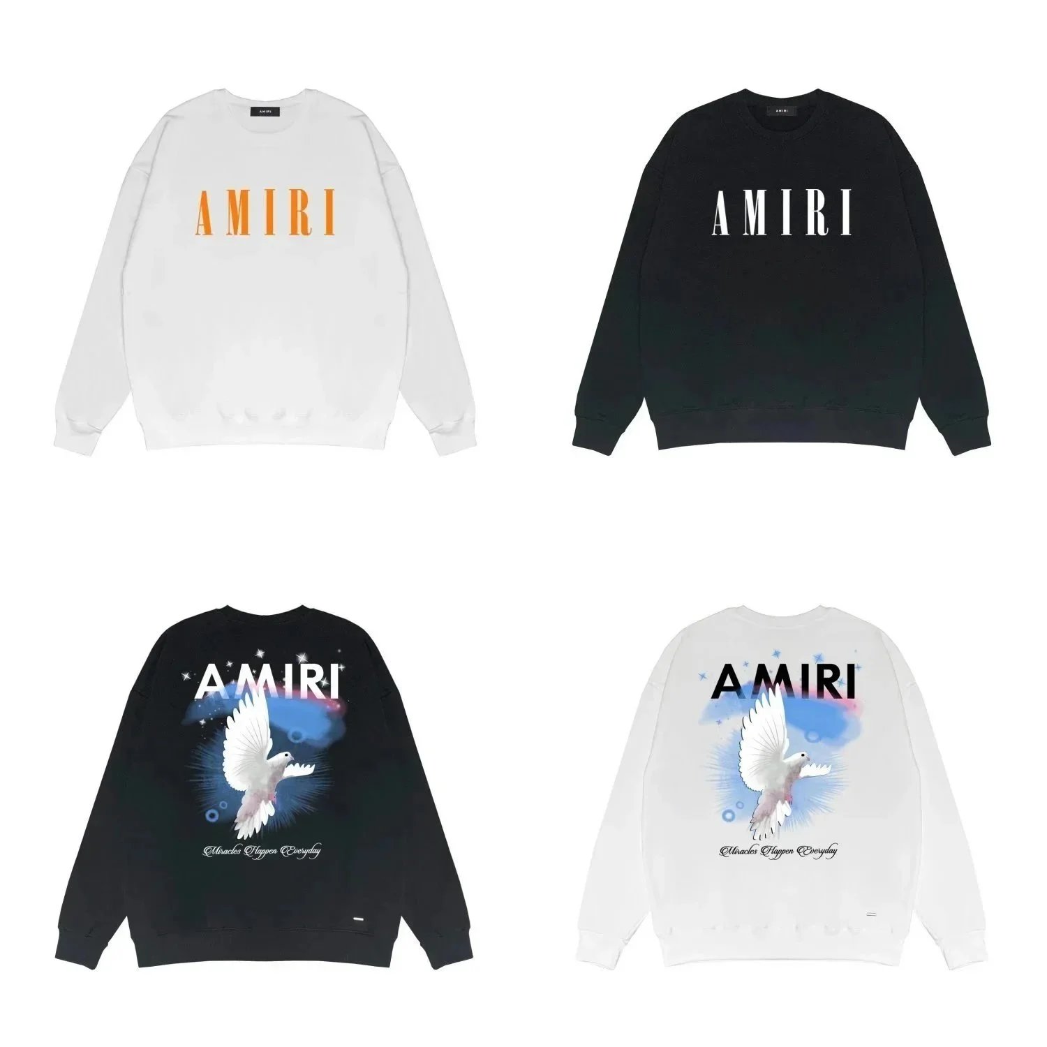 AMIRI Logo Print Crewneck Sweatshirt with Dove Graphic