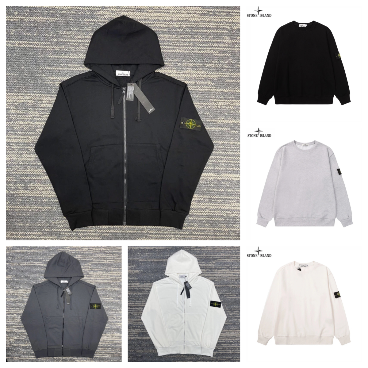 Stone Island Hoodie Zip Up Sweatshirt Men's Black Grey White