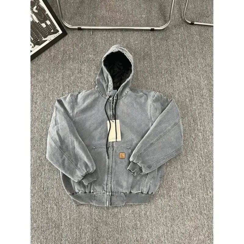 Carhartt Gray Hooded Work Jacket with Zip Closure