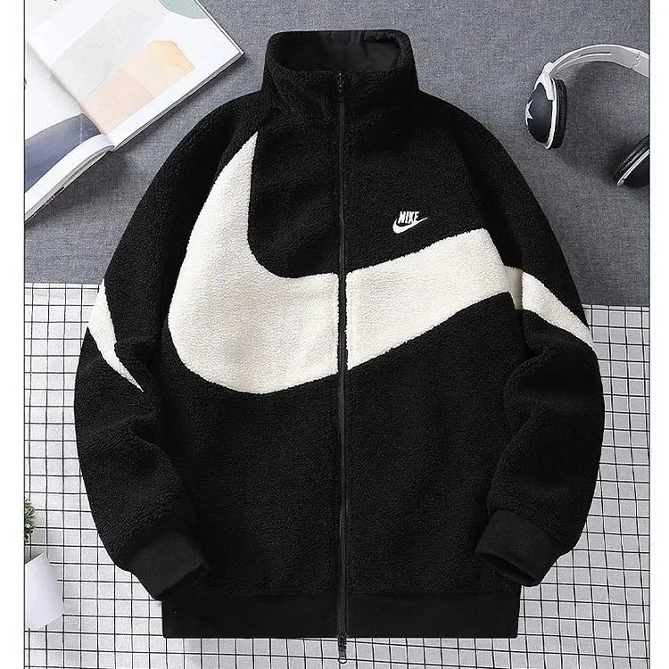 Nike Black and White Fleece Zip-Up Jacket