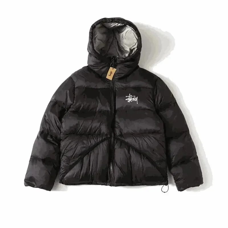 Stussy Black Hooded Puffer Jacket