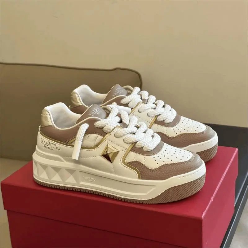 Valentino Rockrunner White Beige Sneakers Women Fashion Platform Shoes