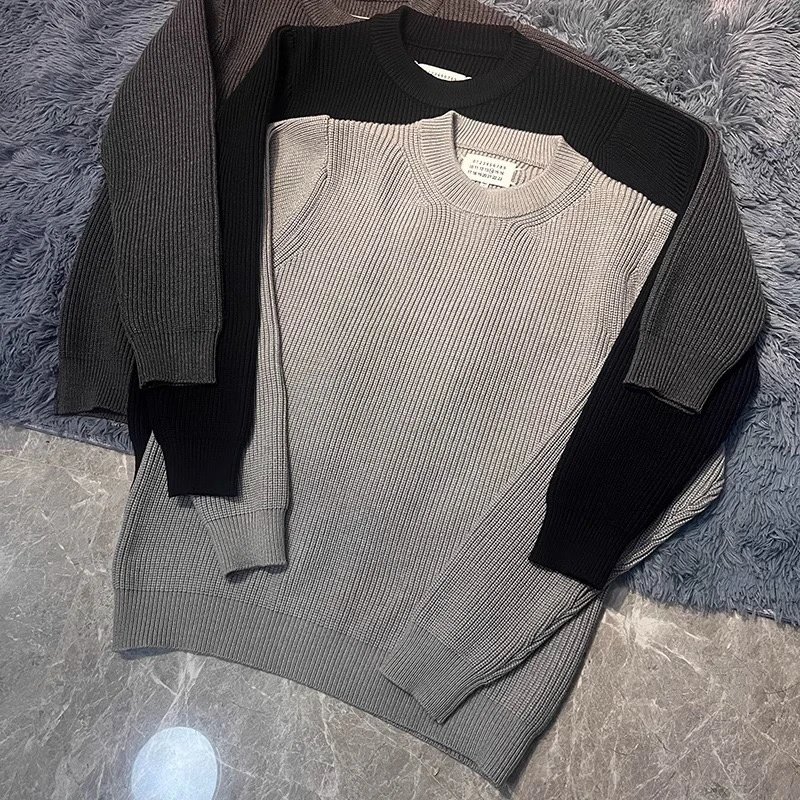 Men's Ribbed Knit Sweater Crewneck Lightweight Wool Blend