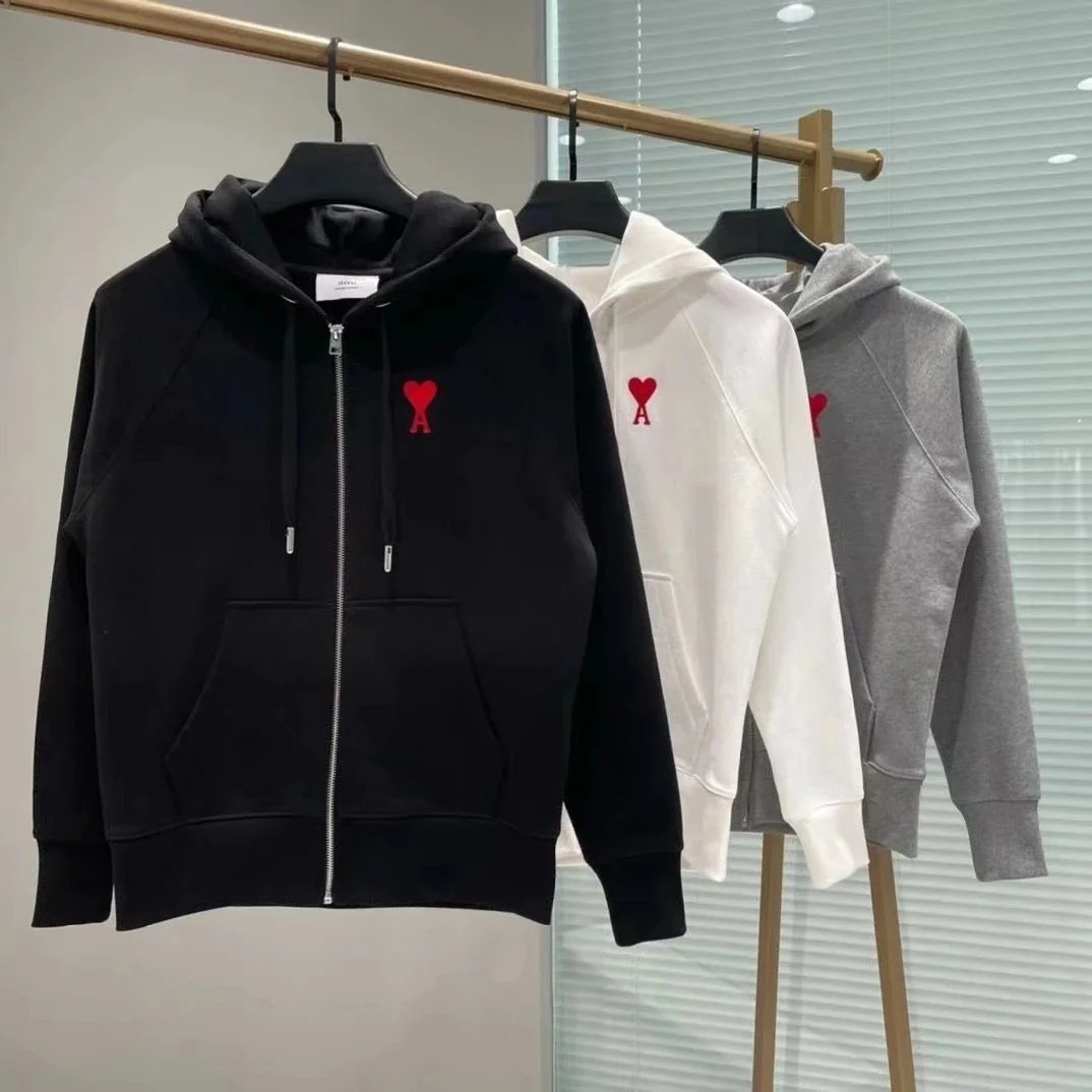 CDG Heart Logo Zip-Up Hoodie Sweatshirt for Men and Women