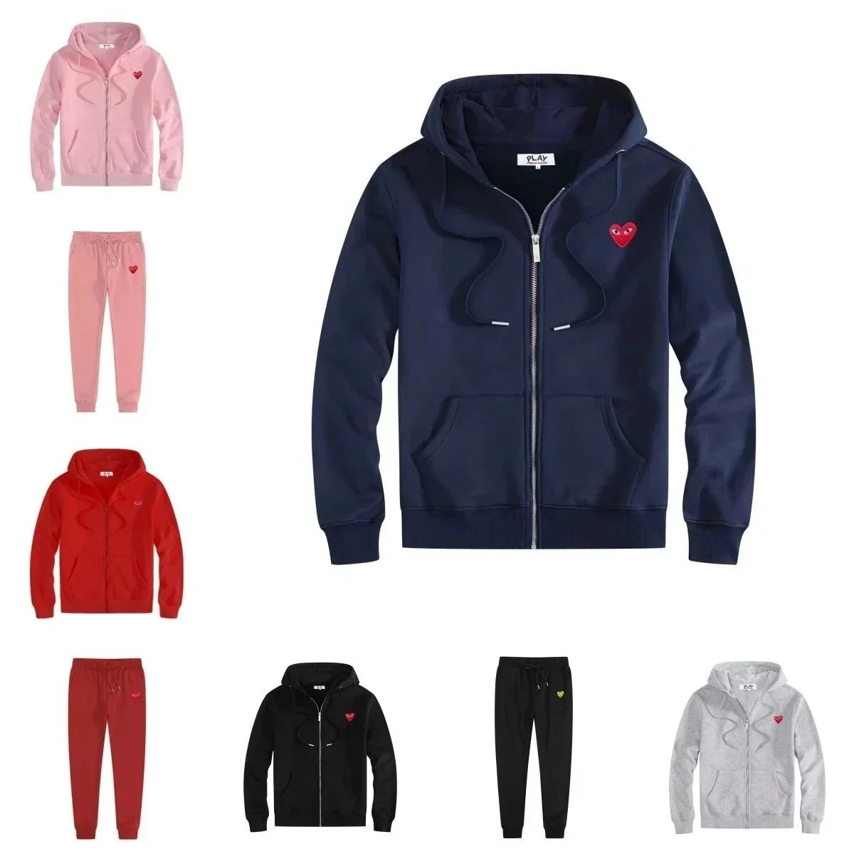 PLAY Heart Logo Hoodie Zip-Up Sweatshirt for Men Women