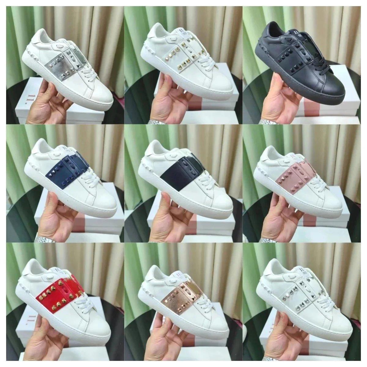 Valentino Rockstud Leather Sneakers White Black Red Gold Silver