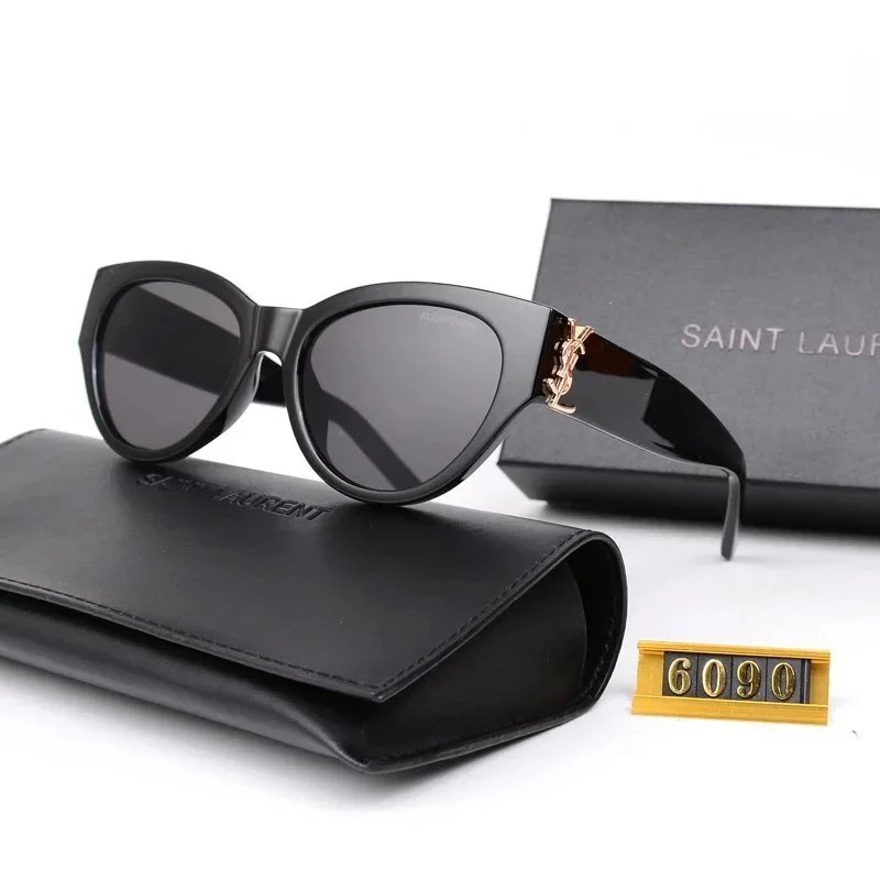 Saint Laurent 6090 Black Cat Eye Sunglasses with Gold Logo