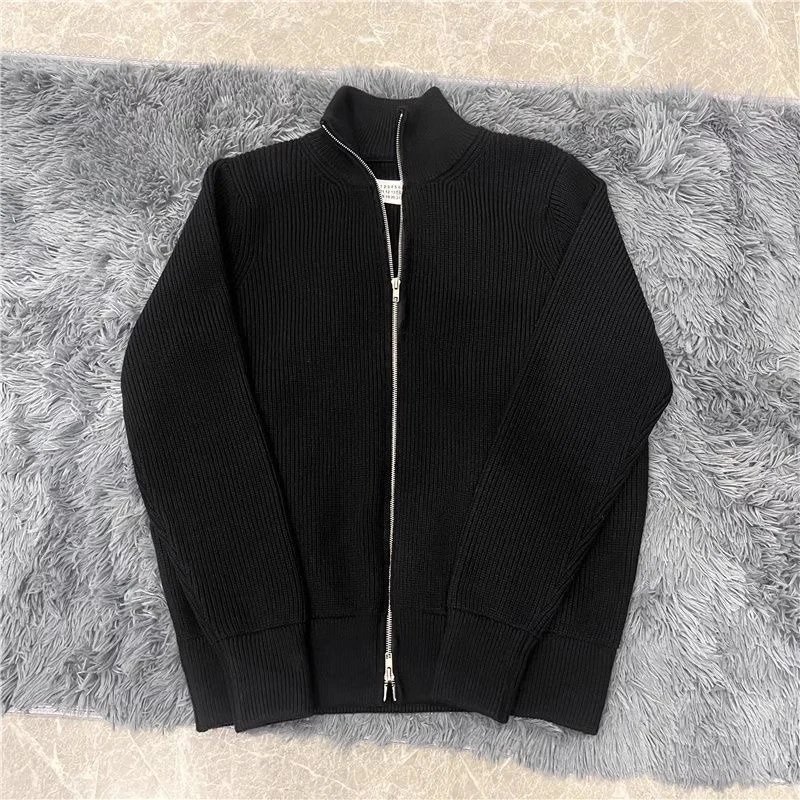 Black Ribbed Zip-Up Sweater Jacket for Men Women