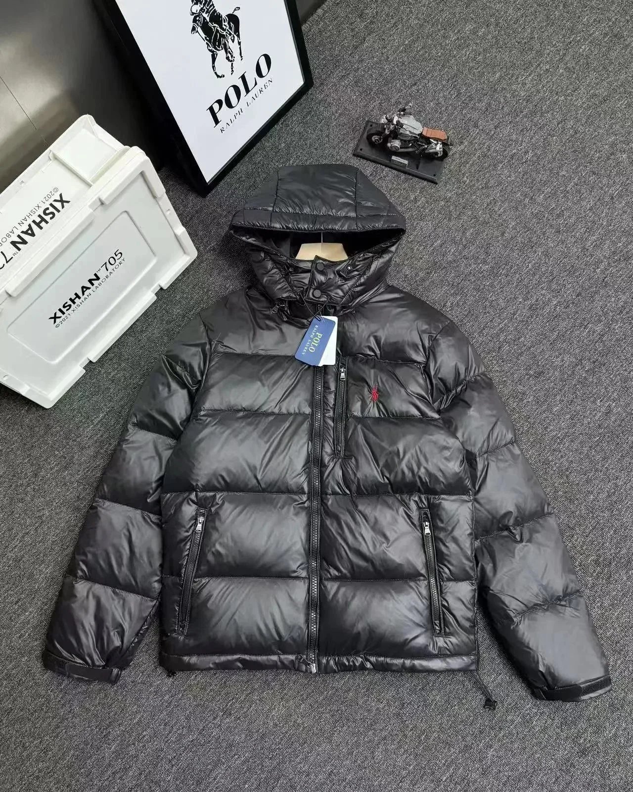 Polo Ralph Lauren Black Hooded Down Jacket Men's Winter Coat