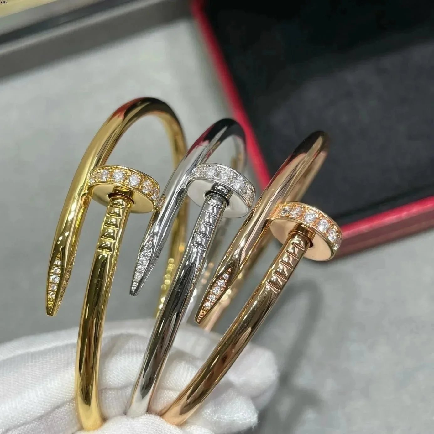 Studded Nail Design Bangle Bracelets in Gold Silver Rose Gold