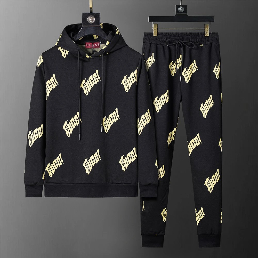 Gucci Logo Print Hoodie and Pants Set Men's Fashion Sweatshirt Tracksuit