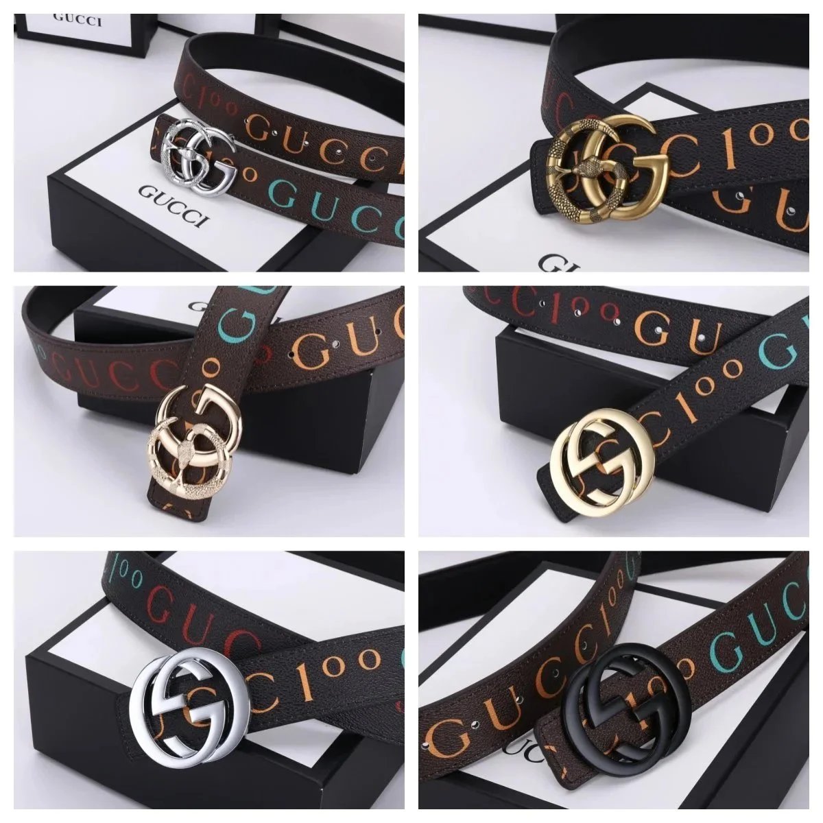 Gucci Logo Print Belt with Double G Buckle