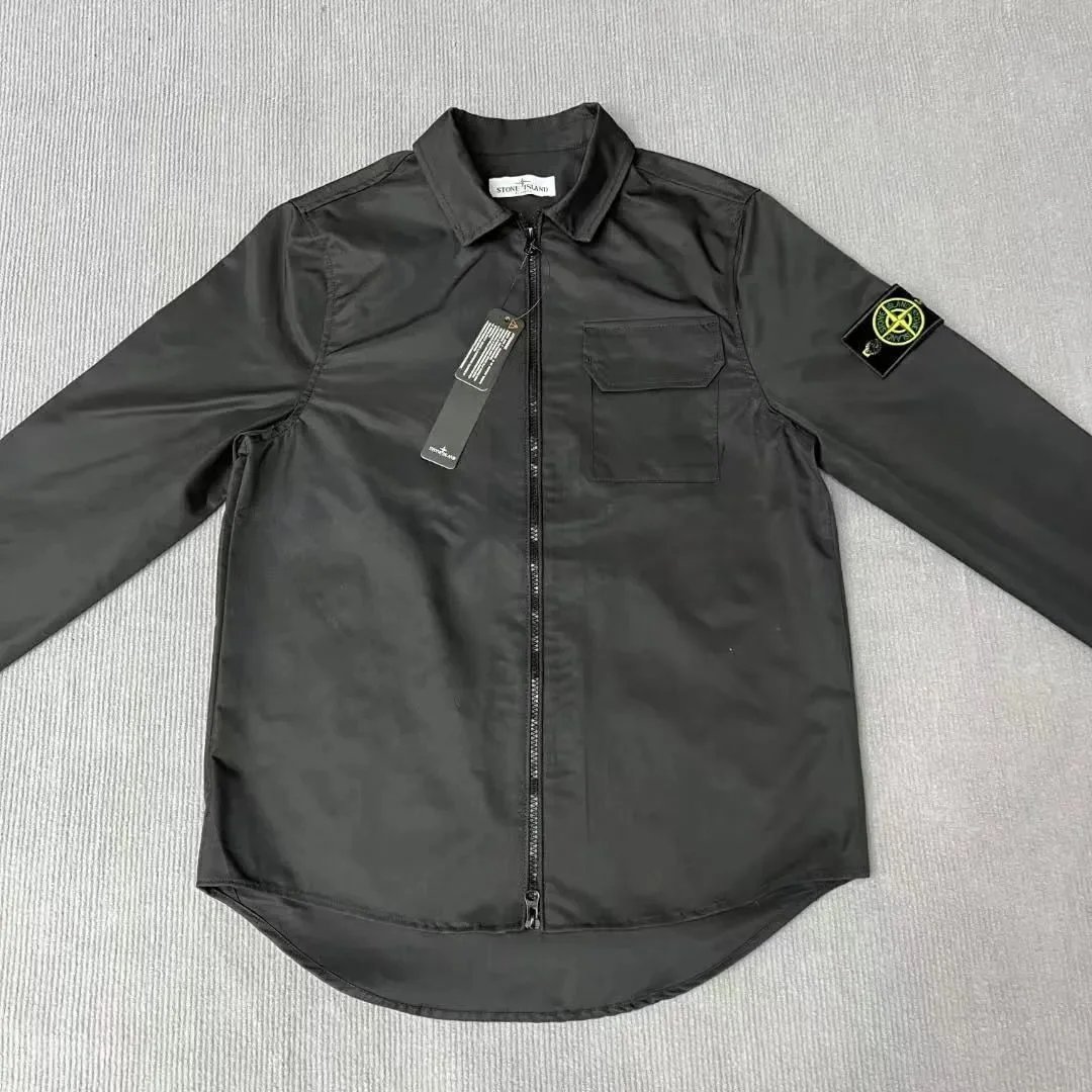 Stone Island Black Zip-Up Shirt with Patch
