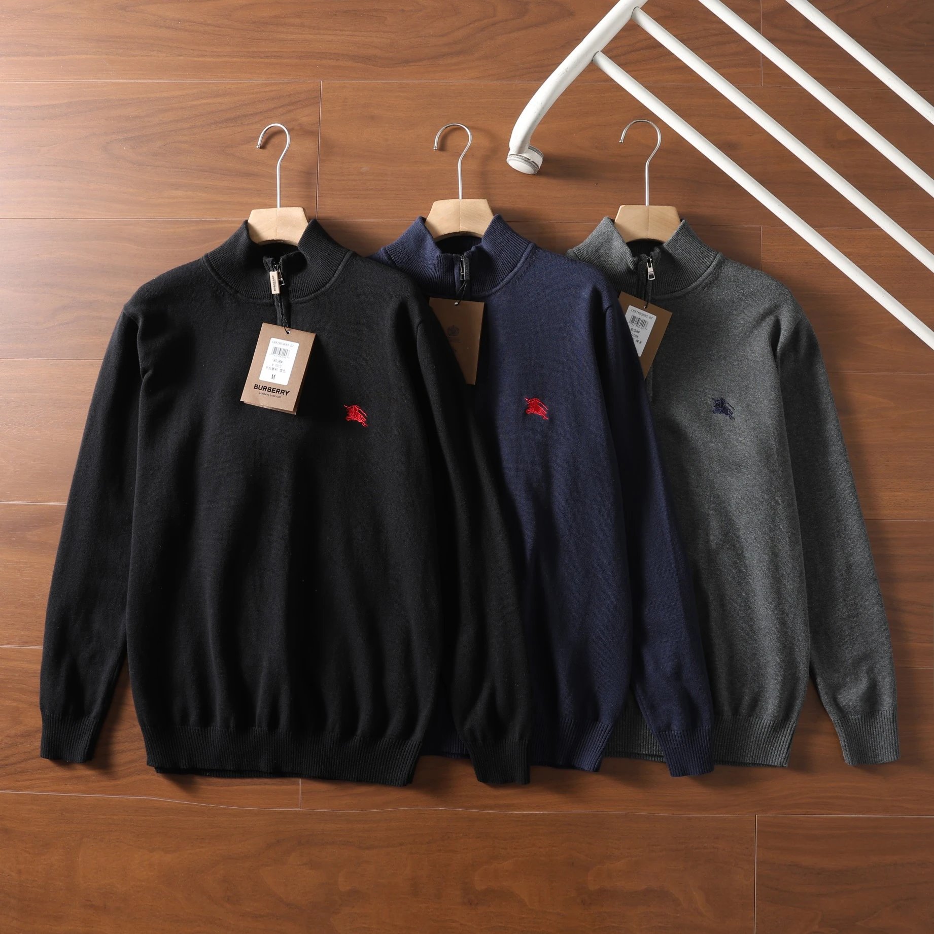 Burberry Half-Zip Knit Sweater Men's Wool Blend