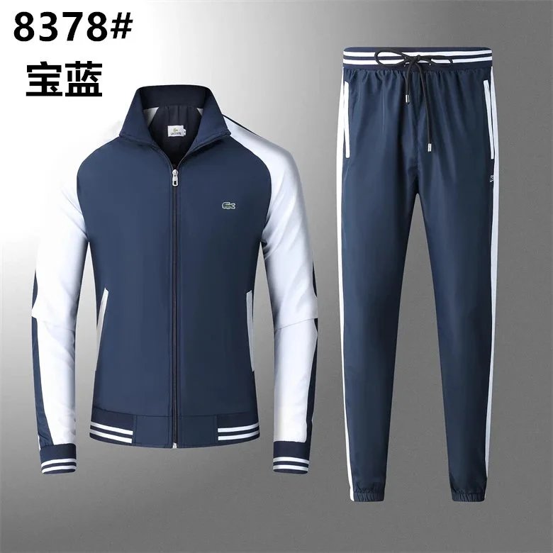 Men's Navy Blue and White Track Suit Set with Zip-Up Jacket and Pants