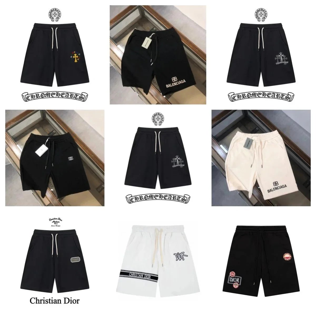 Balenciaga Men's Logo Print Sweat Shorts Black White