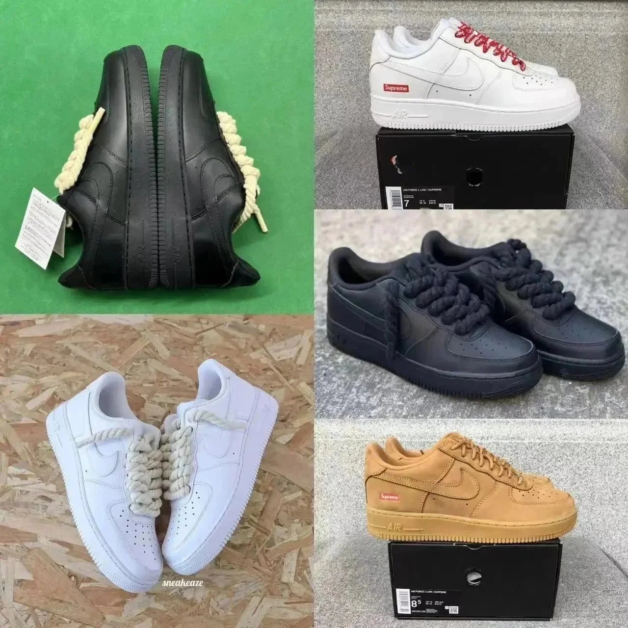 Supreme x Nike Air Force 1 Low Sneakers White Black Tan