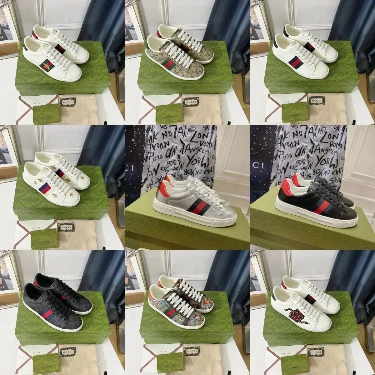 Gucci Ace Sneakers White Red Green Stripe Leather Men Women Fashion Shoes