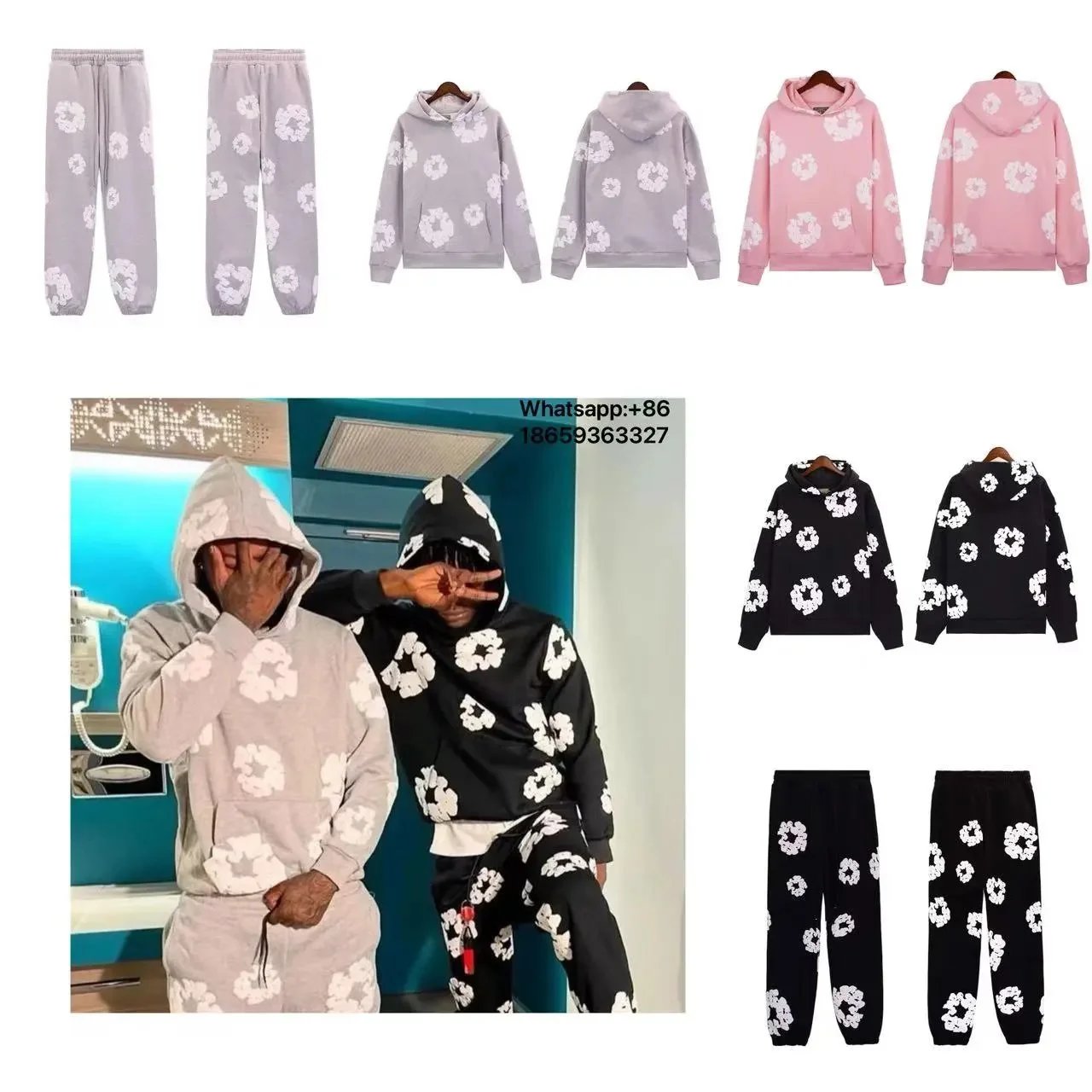 Floral Print Hoodie and Pants Set for Men Women Fashion Casual Tracksuit