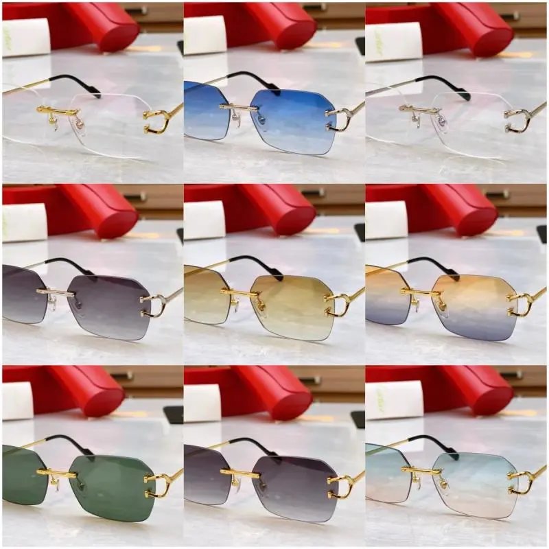 Stylish Rimless Sunglasses with Gold Frame and Gradient Lenses