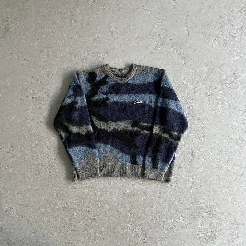 Carhartt Camo Knit Sweater Blue Gray Striped Men's Crewneck