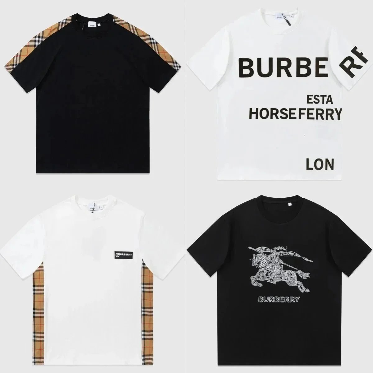 Burberry T-Shirts with Logo and Check Pattern Design