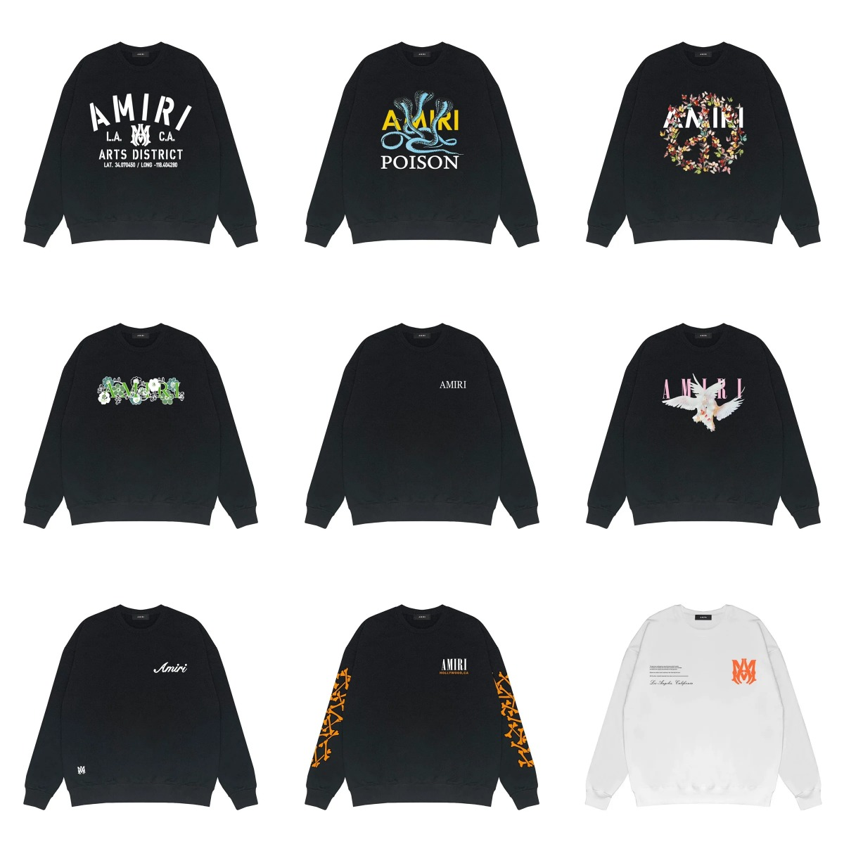 AMIRI Black Crewneck Sweatshirts with Graphic Designs