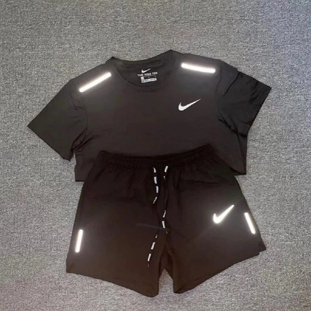 Nike Reflective Running T-Shirt and Shorts Set