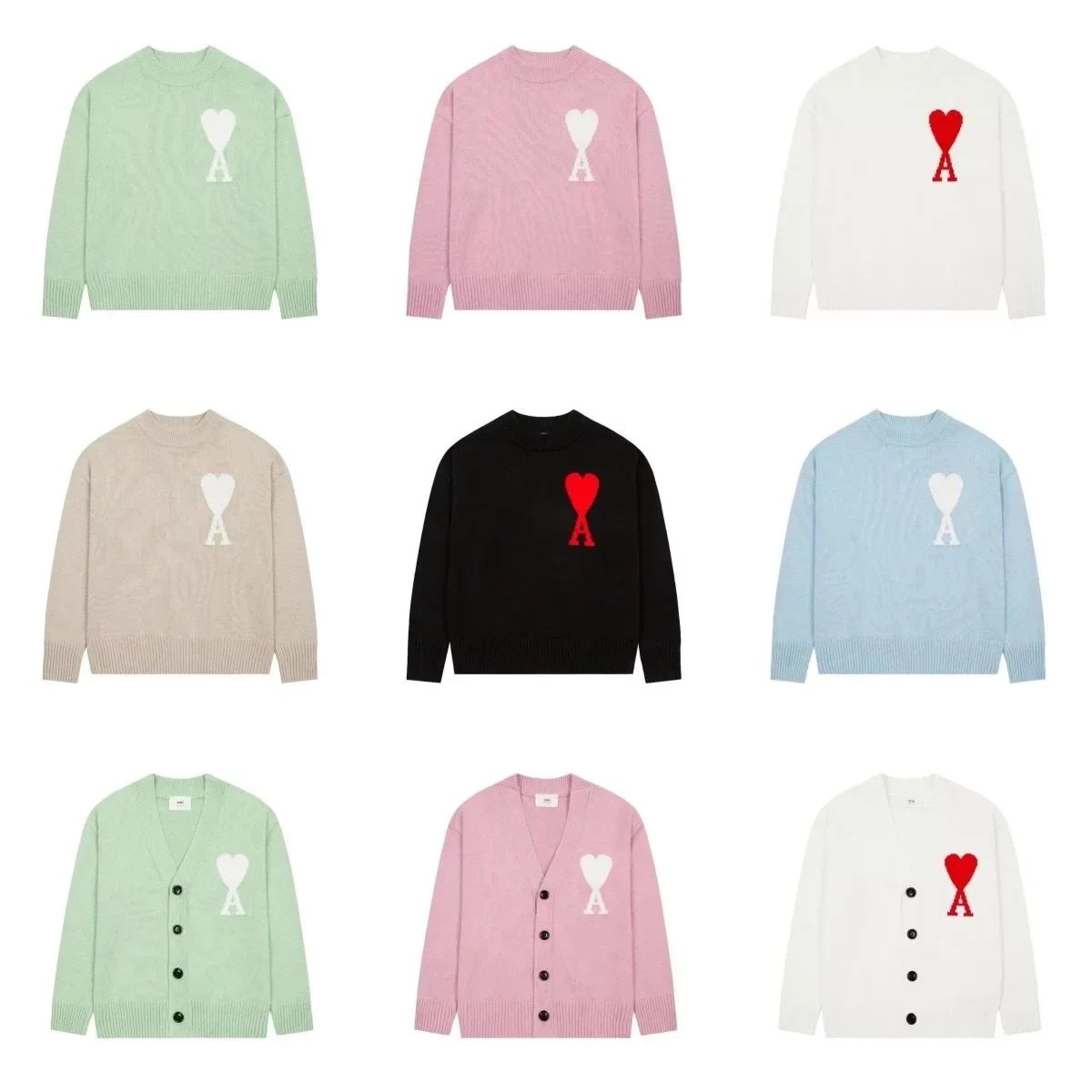 Ami Paris Heart Logo Knit Sweater and Cardigan Collection
