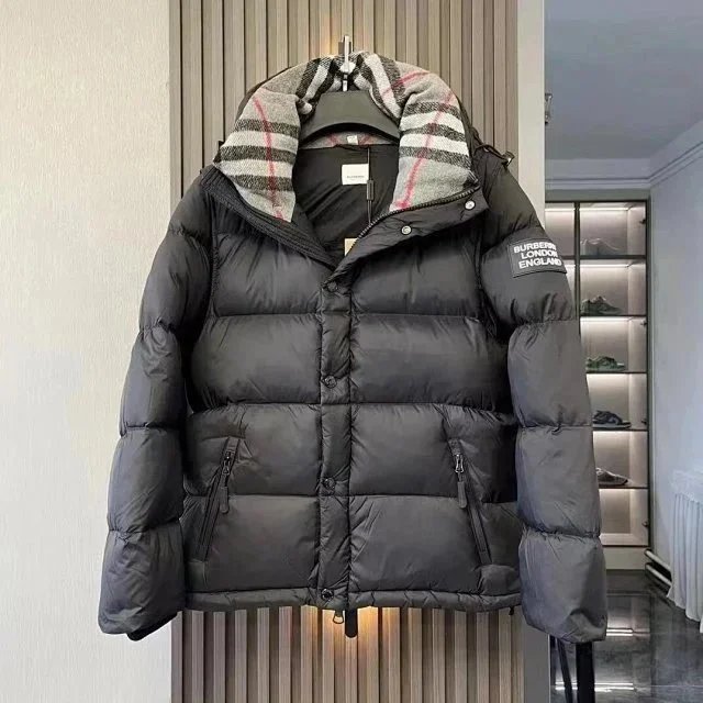 Burberry Black Down Jacket with Check Lining