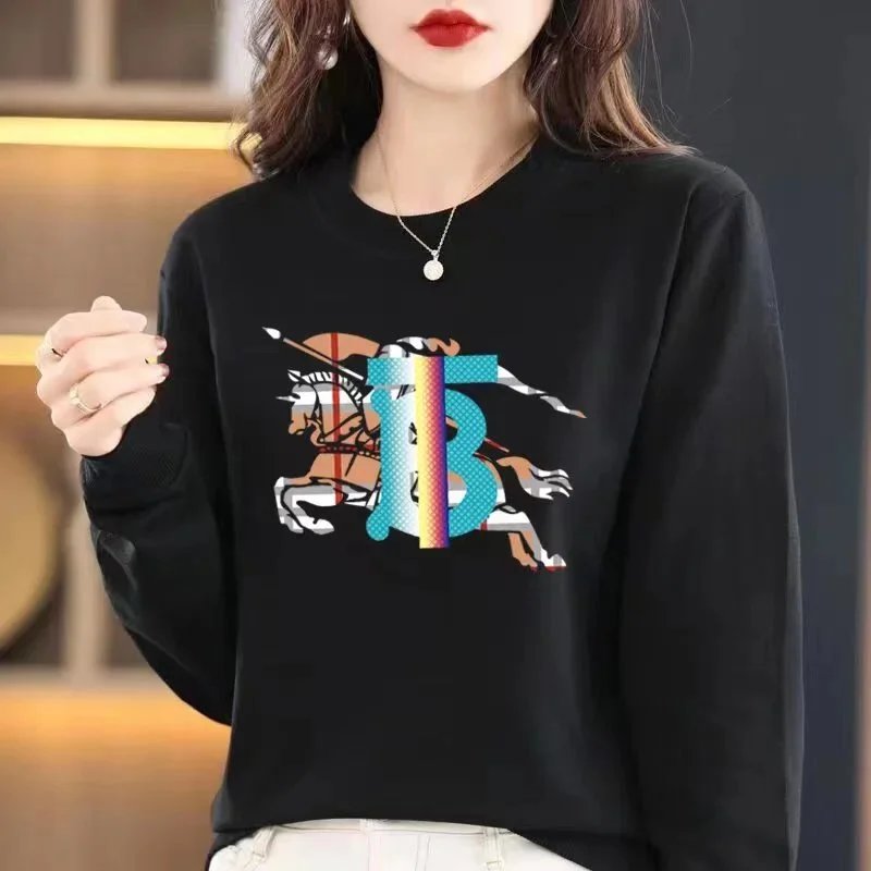 Burberry Logo Print Black Sweatshirt Women Fashion Casual Top