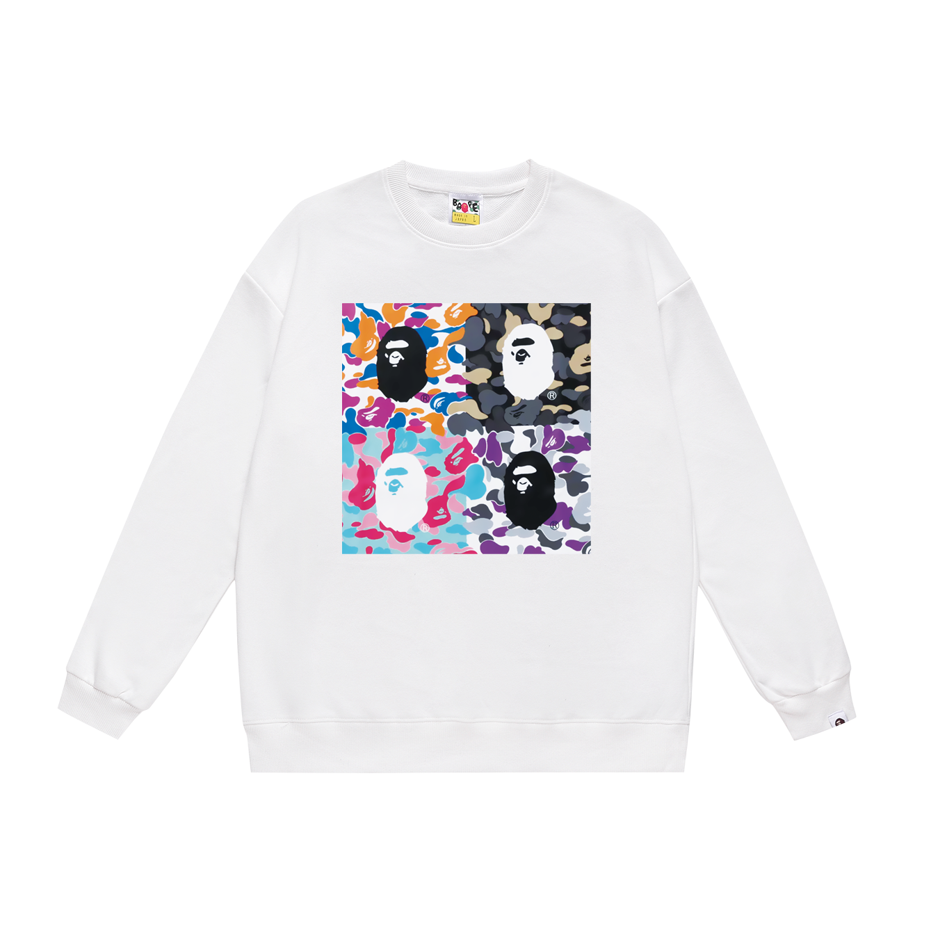 BAPE Color Camo猿人头图案白色卫衣