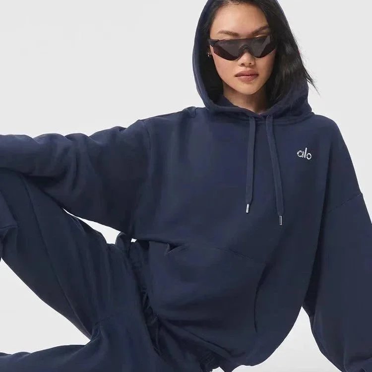 alo Navy Blue Oversized Hoodie Sweatshirt for Women