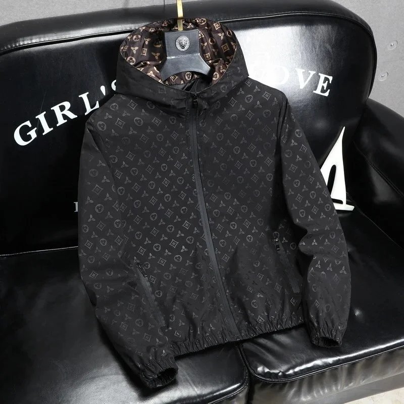 Black Monogram Print Hooded Jacket for Men and Women
