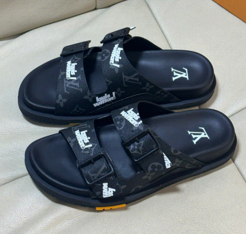 Louis Vuitton Monogram Logo Slide Sandals Black Men's Shoes