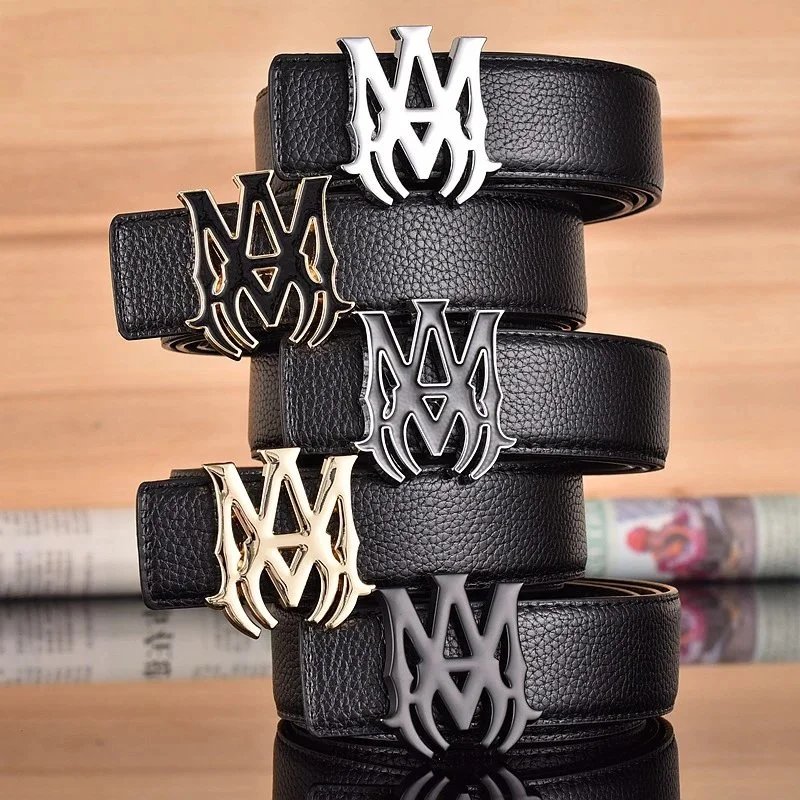 M Logo Leather Belt for Men Fashion Designer Buckle