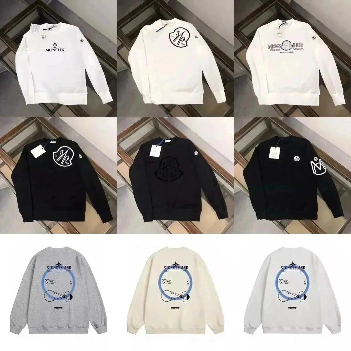 Moncler Stone Island Collaboration Sweatshirts White Black Gray