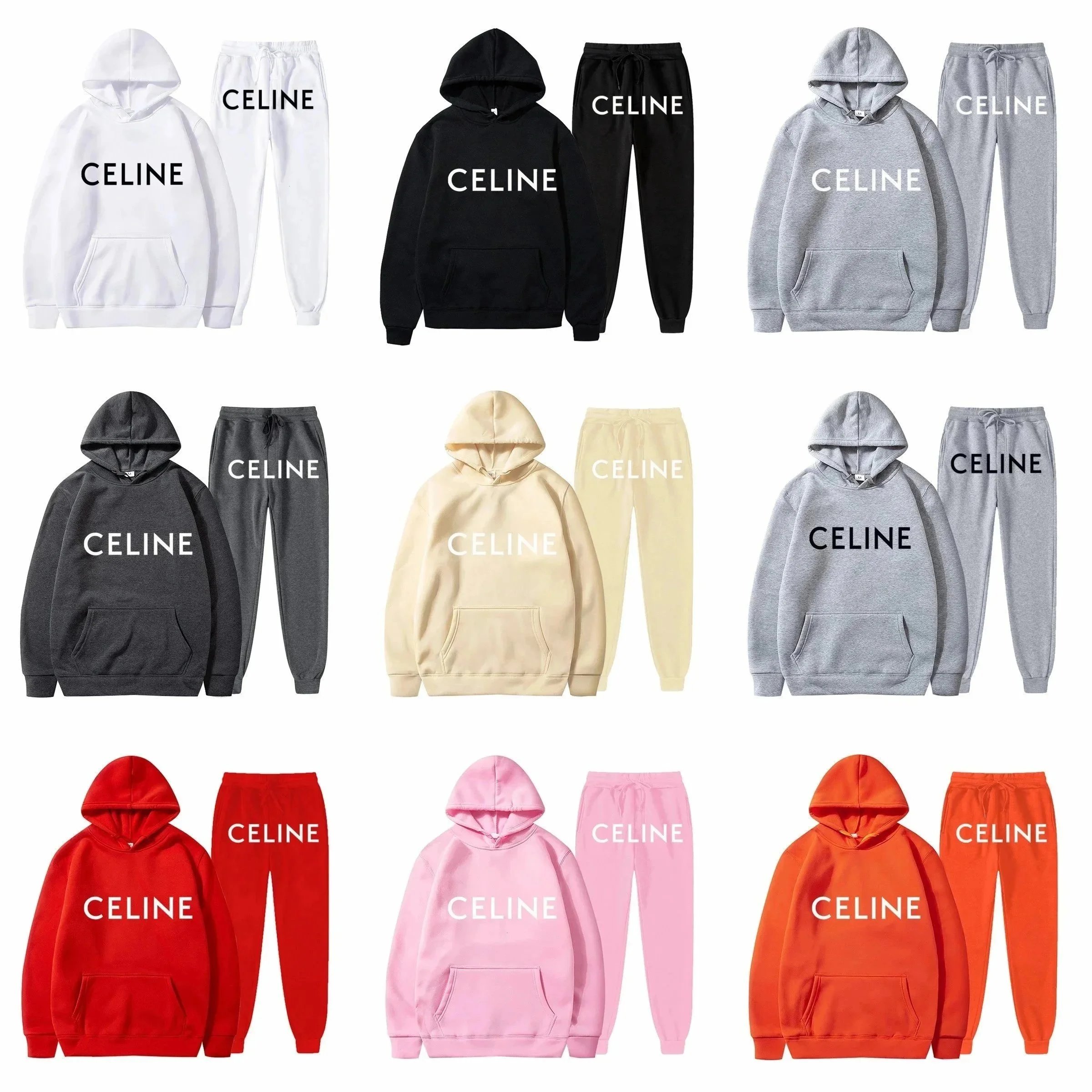 CELINE Hoodie and Sweatpants Set for Men Women Fashion Casual Wear