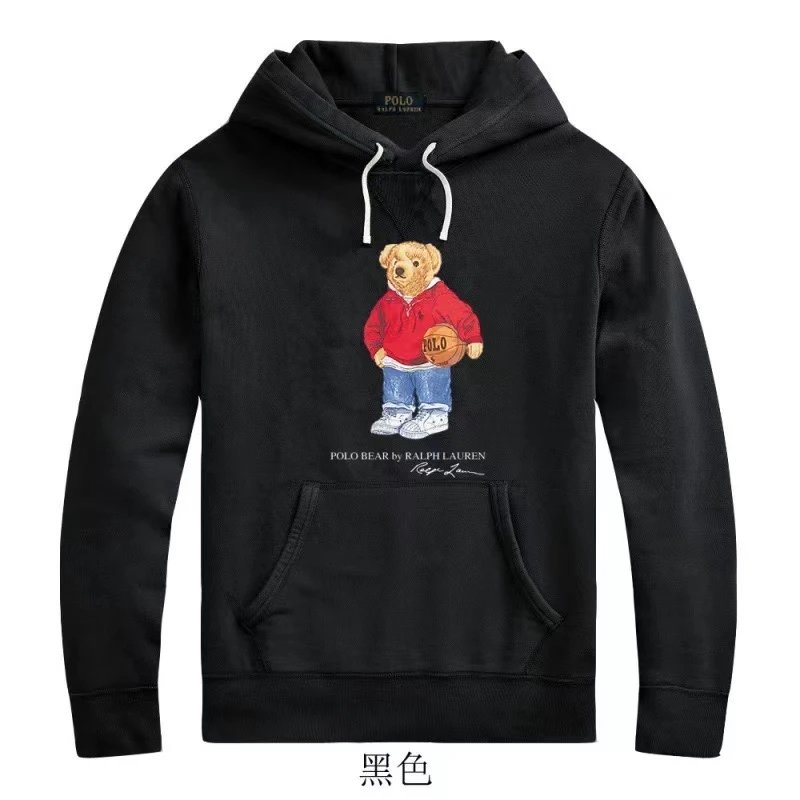 Polo Bear Hoodie Black Cotton Sweatshirt Men's Casual Wear