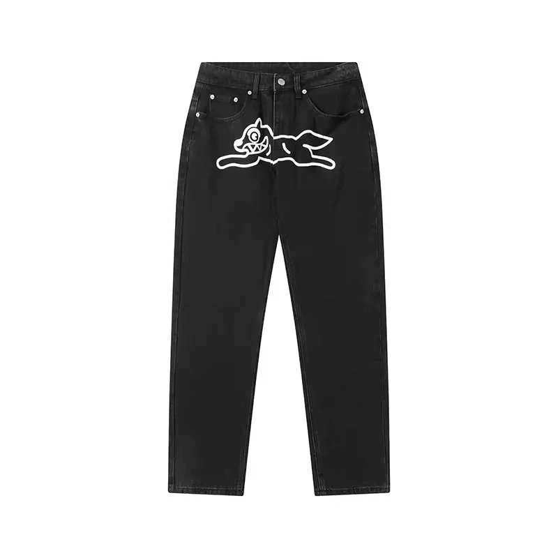 Black Jeans with White Dog Graphic Design