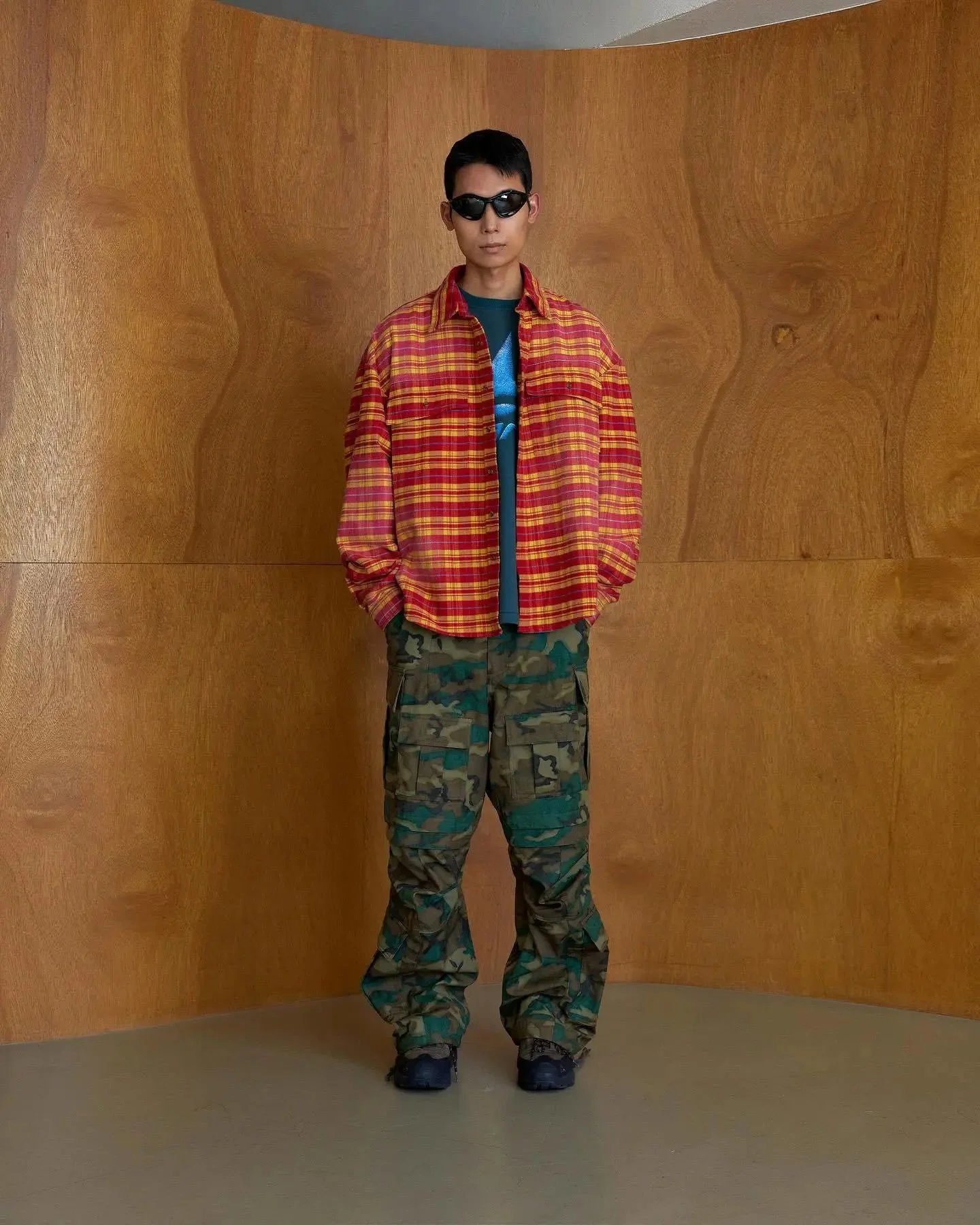 Red Yellow Plaid Flannel Shirt Men's Oversized Casual Jacket