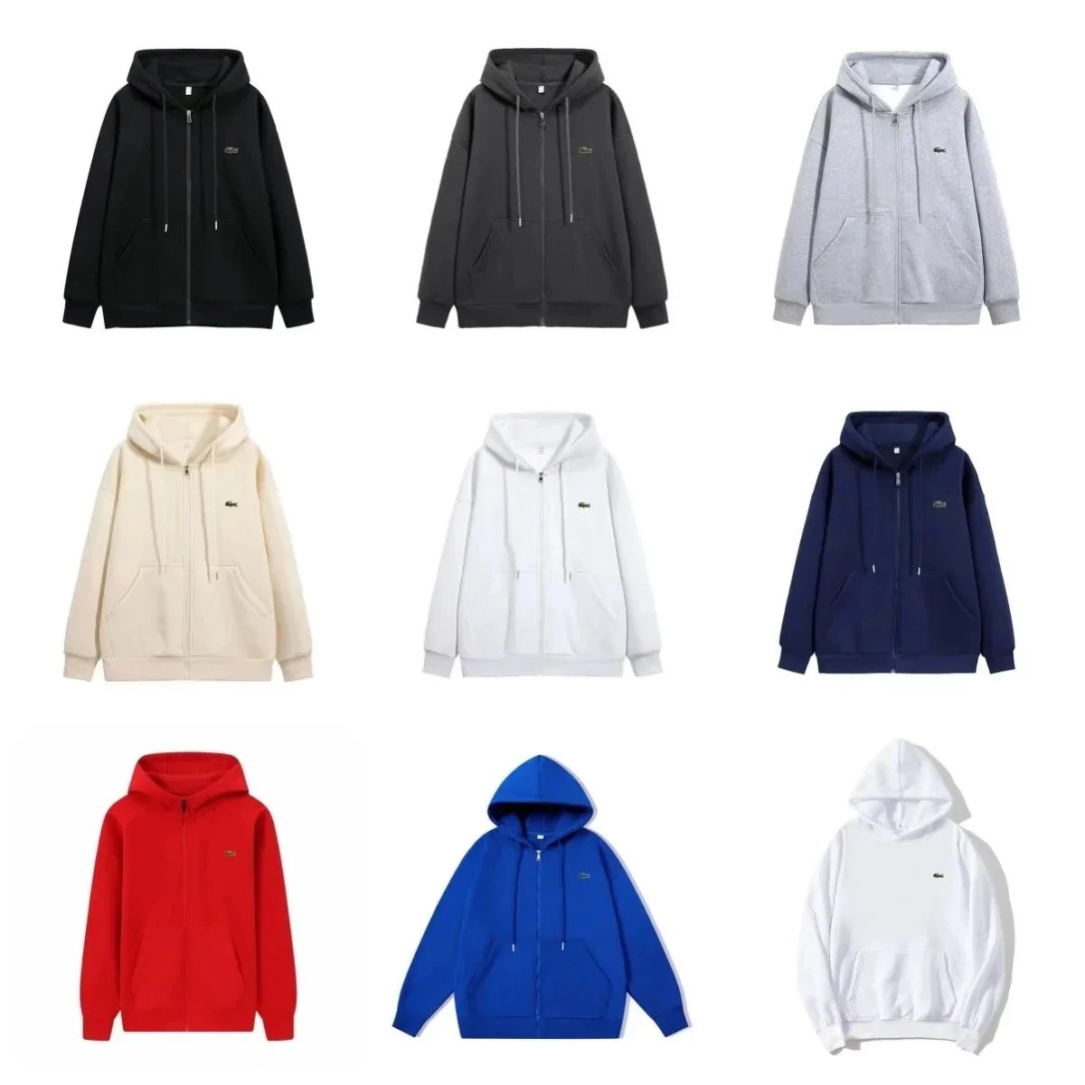 Lacoste Zip-Up Hoodie Sweatshirt Men Women Casual Hooded Jacket