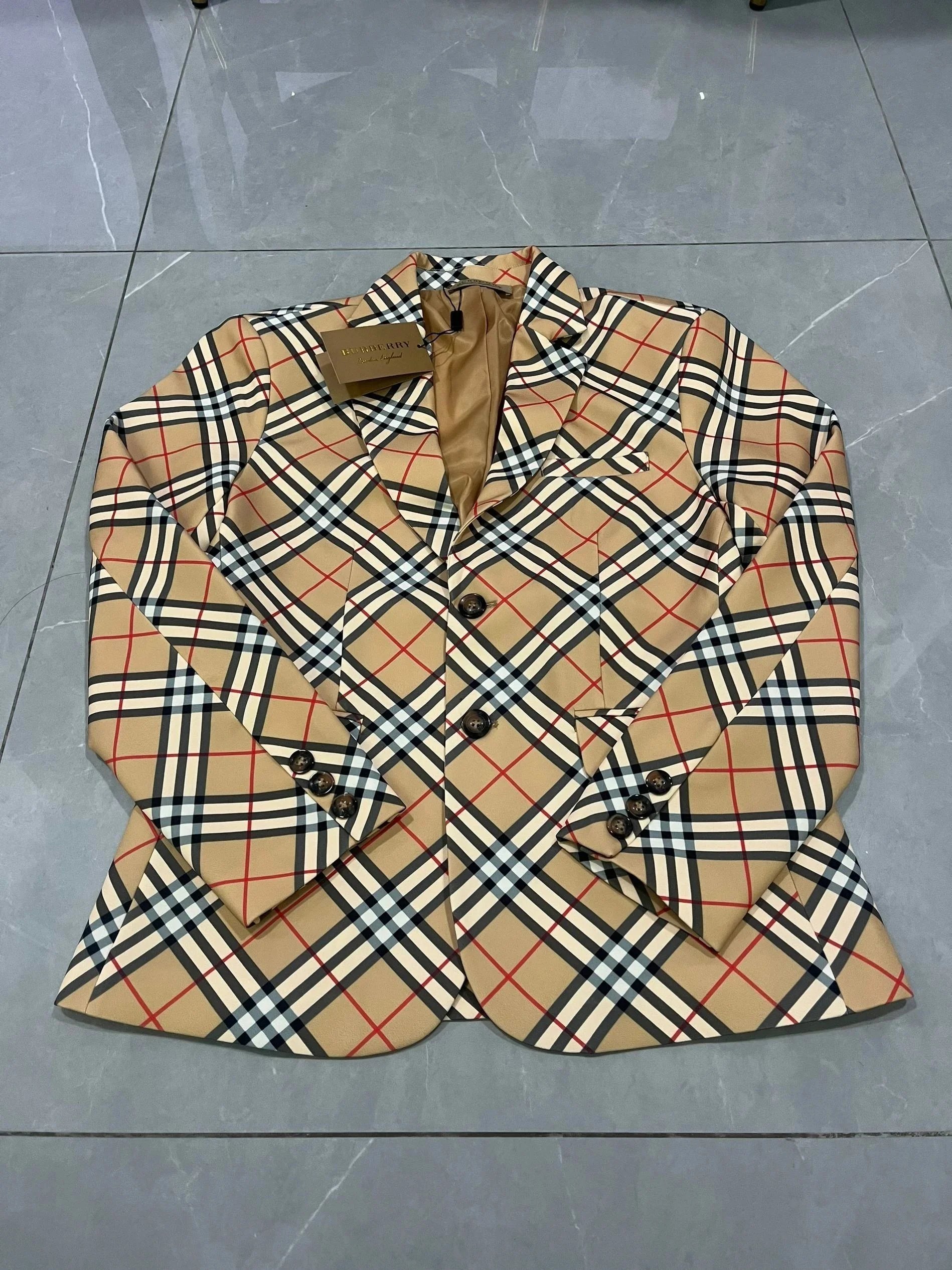 Burberry Check Pattern Wool Blazer Jacket