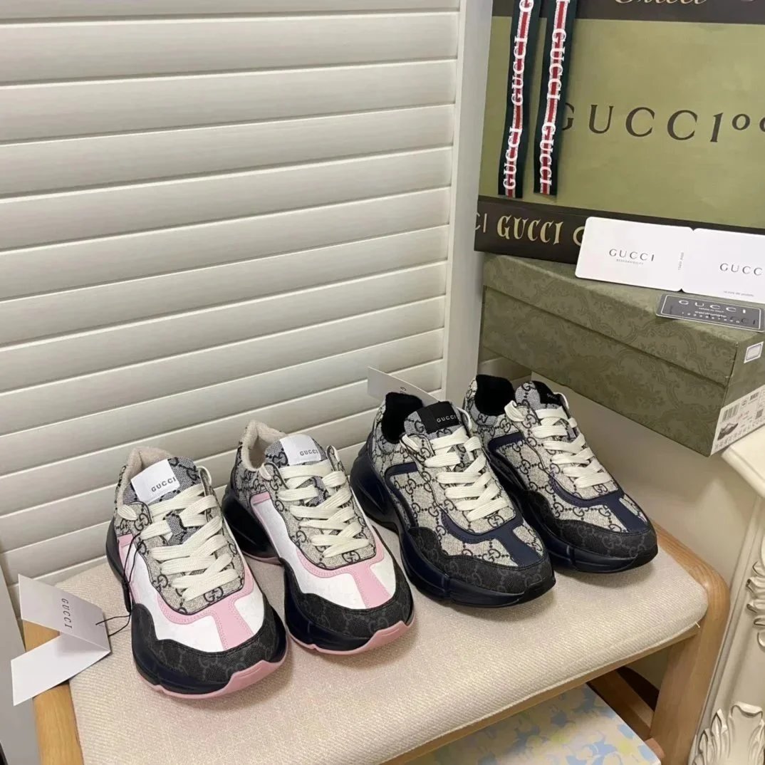 Gucci Ace Sneakers Monogram Pattern Chunky Sole Fashion Shoes