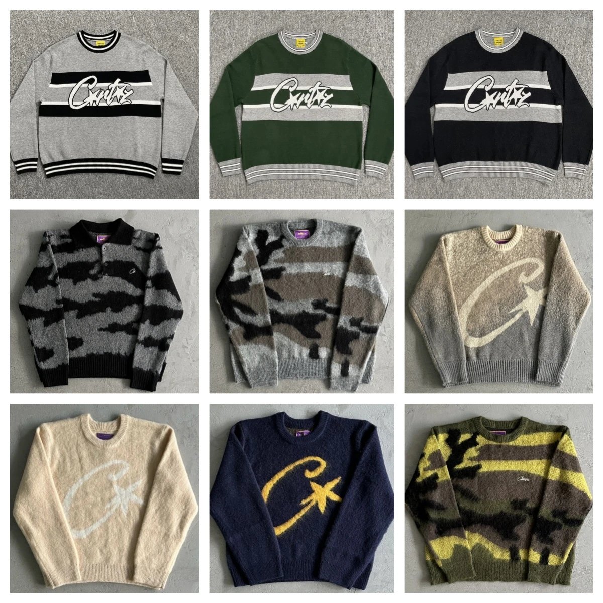 Crate Knit Sweaters Collection - Vintage Style Crewneck & Camo Designs